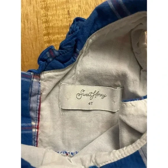 SweetHoney Girls Blue White Plaid Fit & Flare Dress Size 4 Peter Pan - Picture 3 of 5